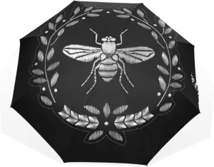 Poeticcity Travel Umbrella, Hand Open Close Windproof Waterproof Folding Umbrella, Black Tape Compact Canopy Strong Anti UV Ray Parasol
