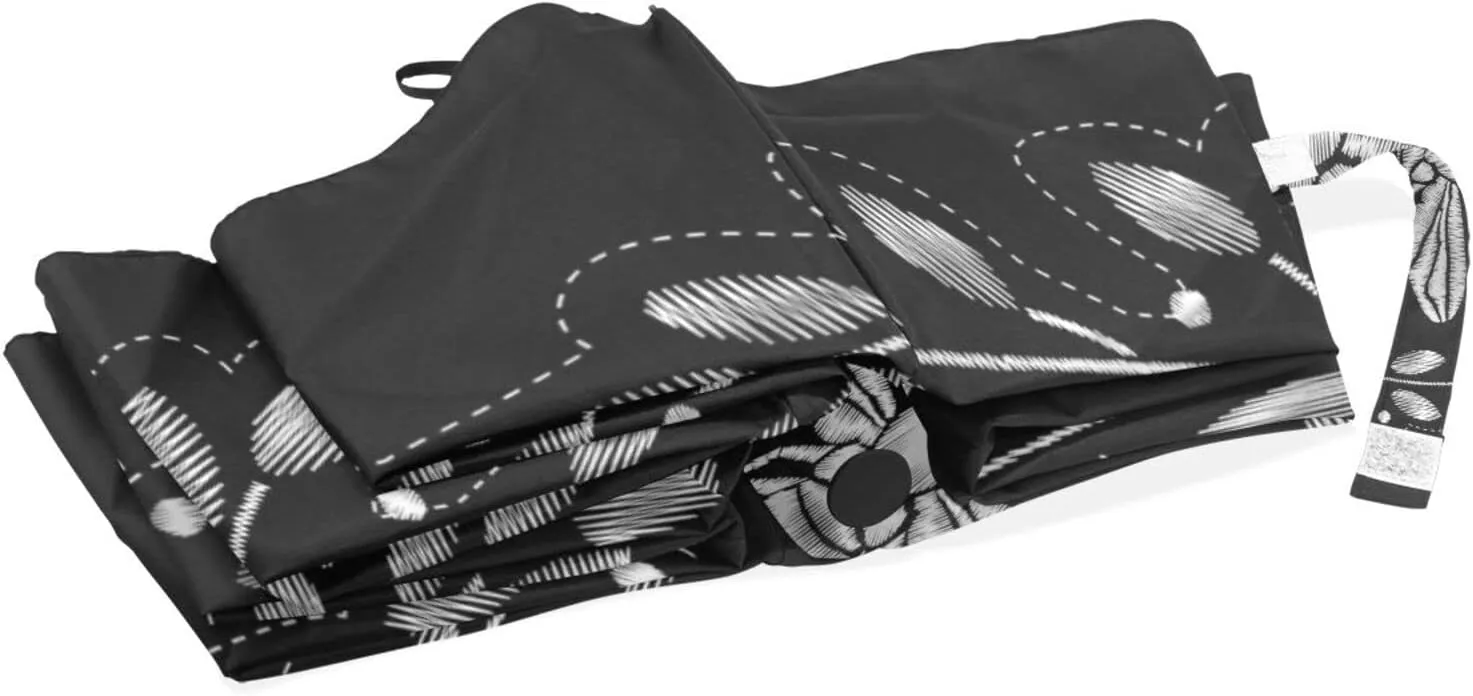 Poeticcity Travel Umbrella, Hand Open Close Windproof Waterproof Folding Umbrella, Black Tape Compact Canopy Strong Anti UV Ray Parasol