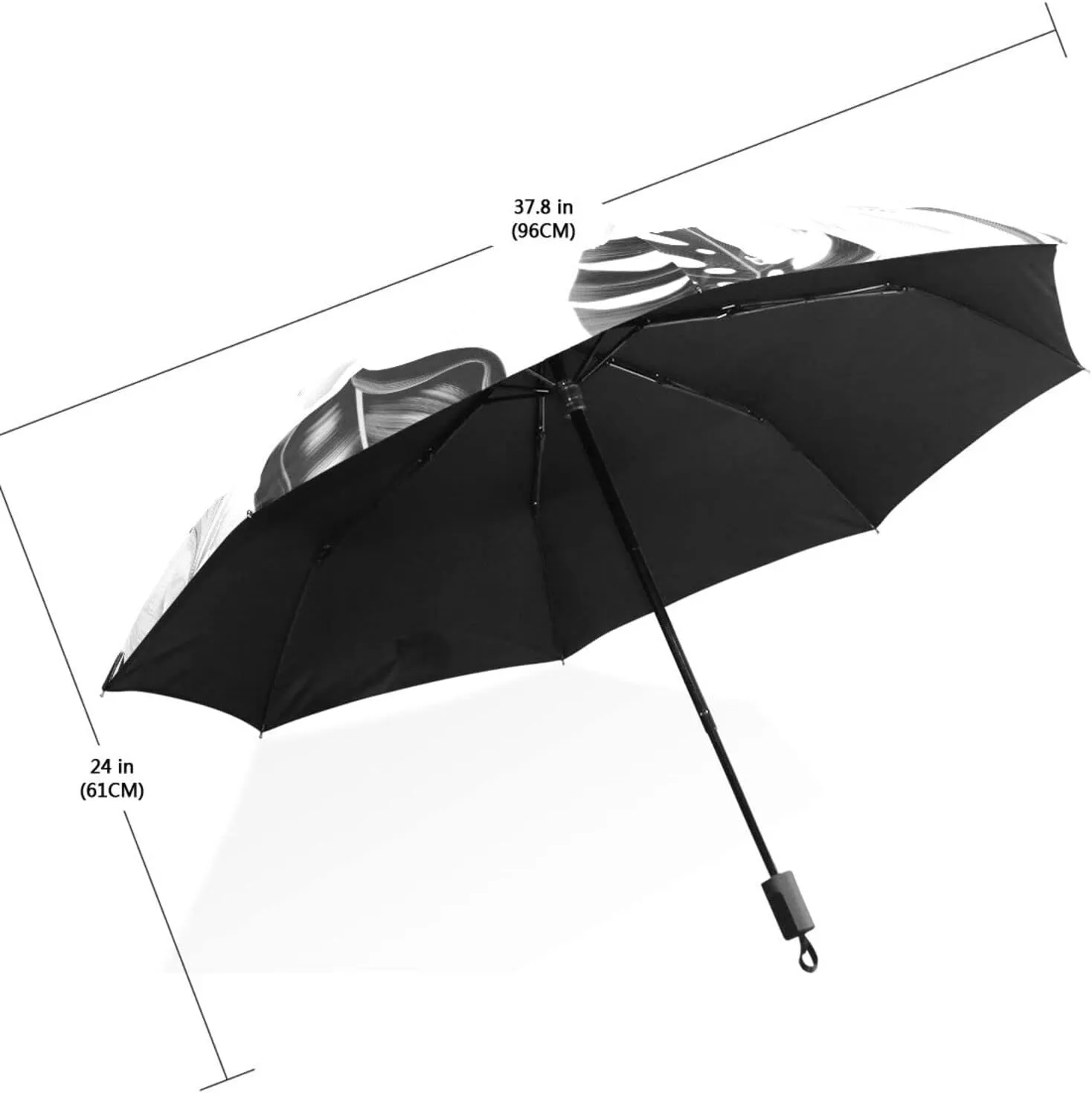 Poeticcity Travel Umbrella, Hand Open Close Windproof Waterproof Folding Umbrella, Black Tape Compact Canopy Strong Anti UV Ray Parasol