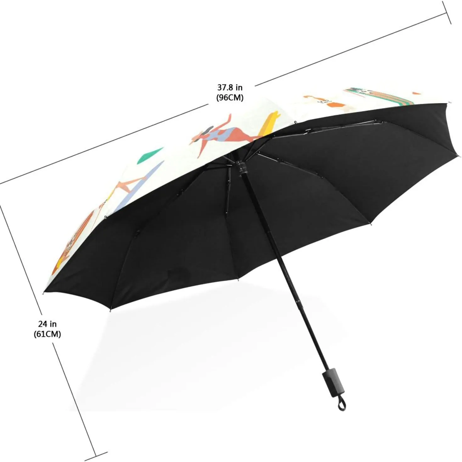 Poeticcity Travel Umbrella, Hand Open Close Windproof Waterproof Folding Umbrella, Black Tape Compact Canopy Strong Anti UV Ray Parasol
