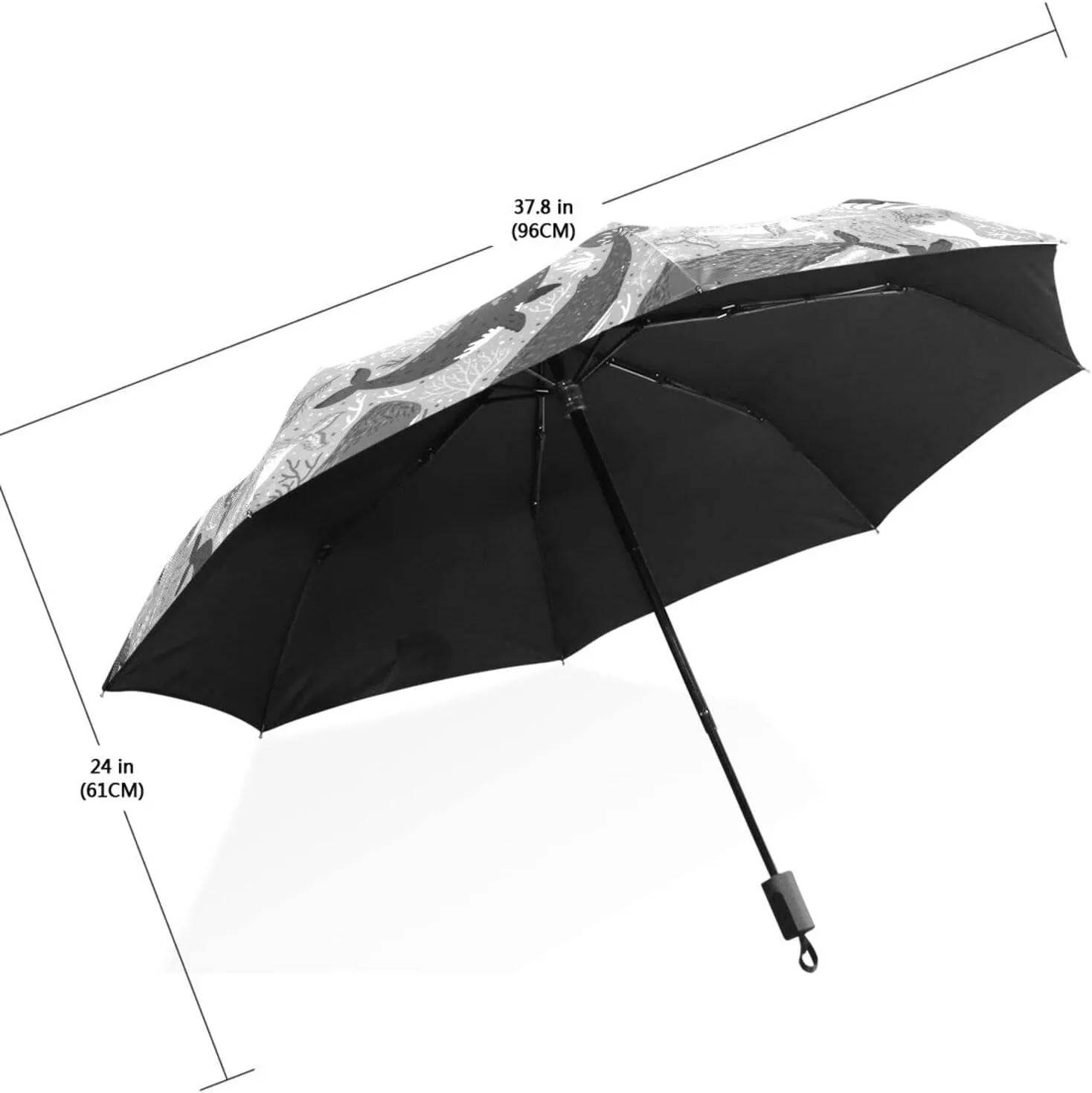 Poeticcity Travel Umbrella, Hand Open Close Windproof Waterproof Folding Umbrella, Black Tape Compact Canopy Strong Anti UV Ray Parasol
