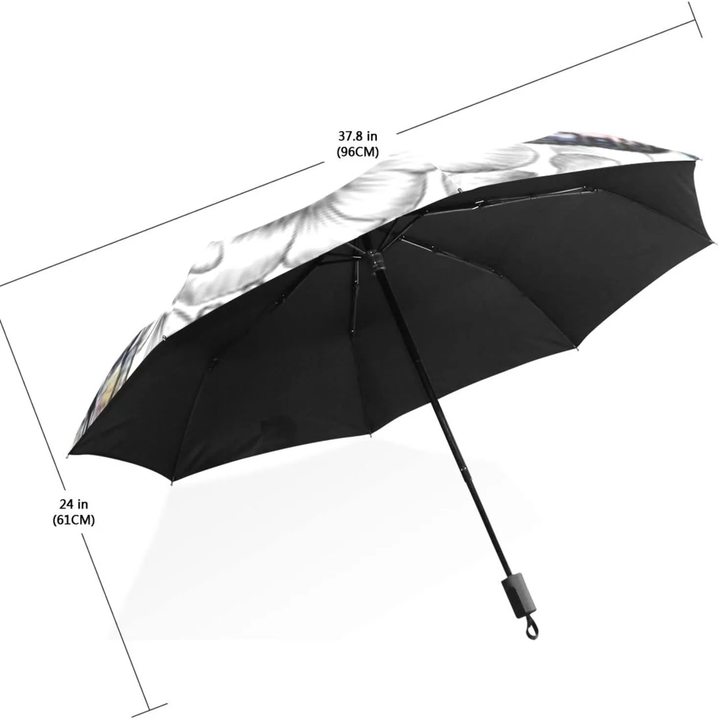 Poeticcity Travel Umbrella, Hand Open Close Windproof Waterproof Folding Umbrella, Black Tape Compact Canopy Strong Anti UV Ray Parasol