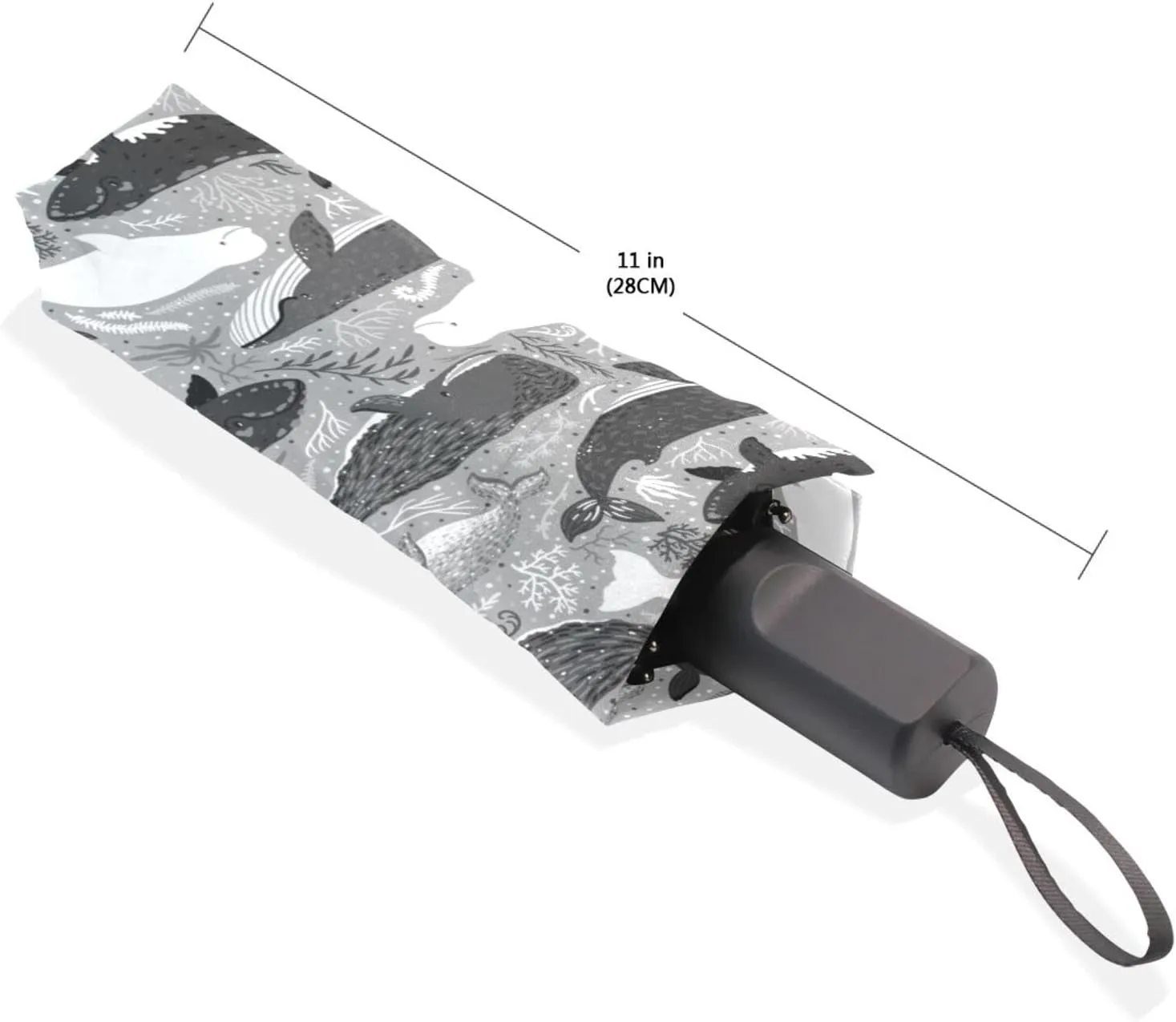 Poeticcity Travel Umbrella, Hand Open Close Windproof Waterproof Folding Umbrella, Black Tape Compact Canopy Strong Anti UV Ray Parasol