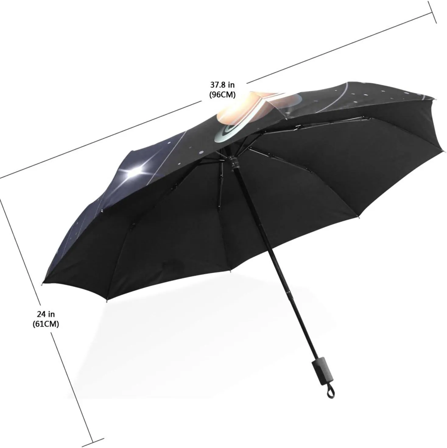Poeticcity Travel Umbrella, Hand Open Close Windproof Waterproof Folding Umbrella, Black Tape Compact Canopy Strong Anti UV Ray Parasol