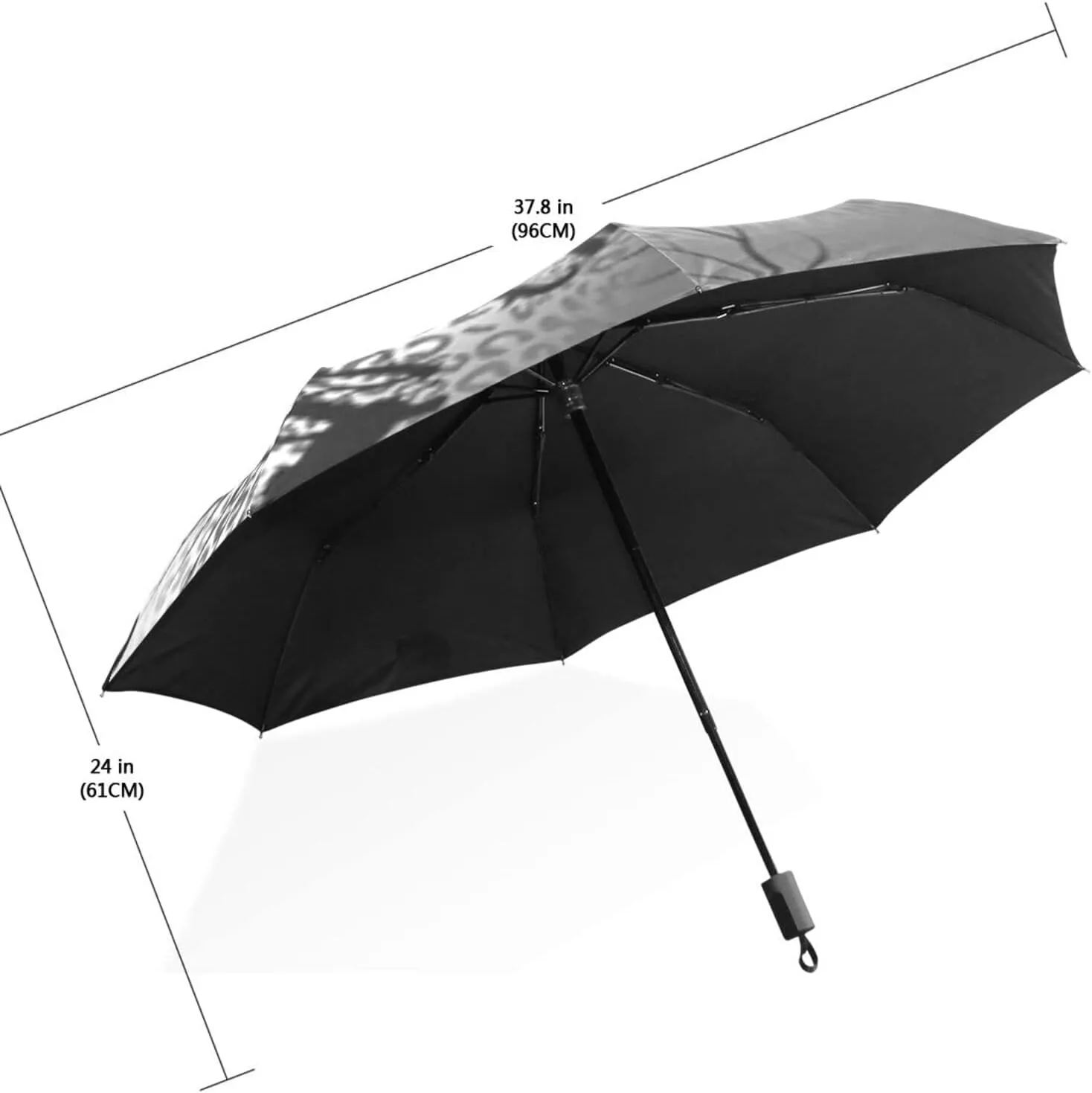 Poeticcity Travel Umbrella, Hand Open Close Windproof Waterproof Folding Umbrella, Black Tape Compact Canopy Strong Anti UV Ray Parasol