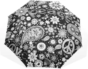 Poeticcity Travel Umbrella, Hand Open Close Windproof Waterproof Folding Umbrella, Black Tape Compact Canopy Strong Anti UV Ray Parasol