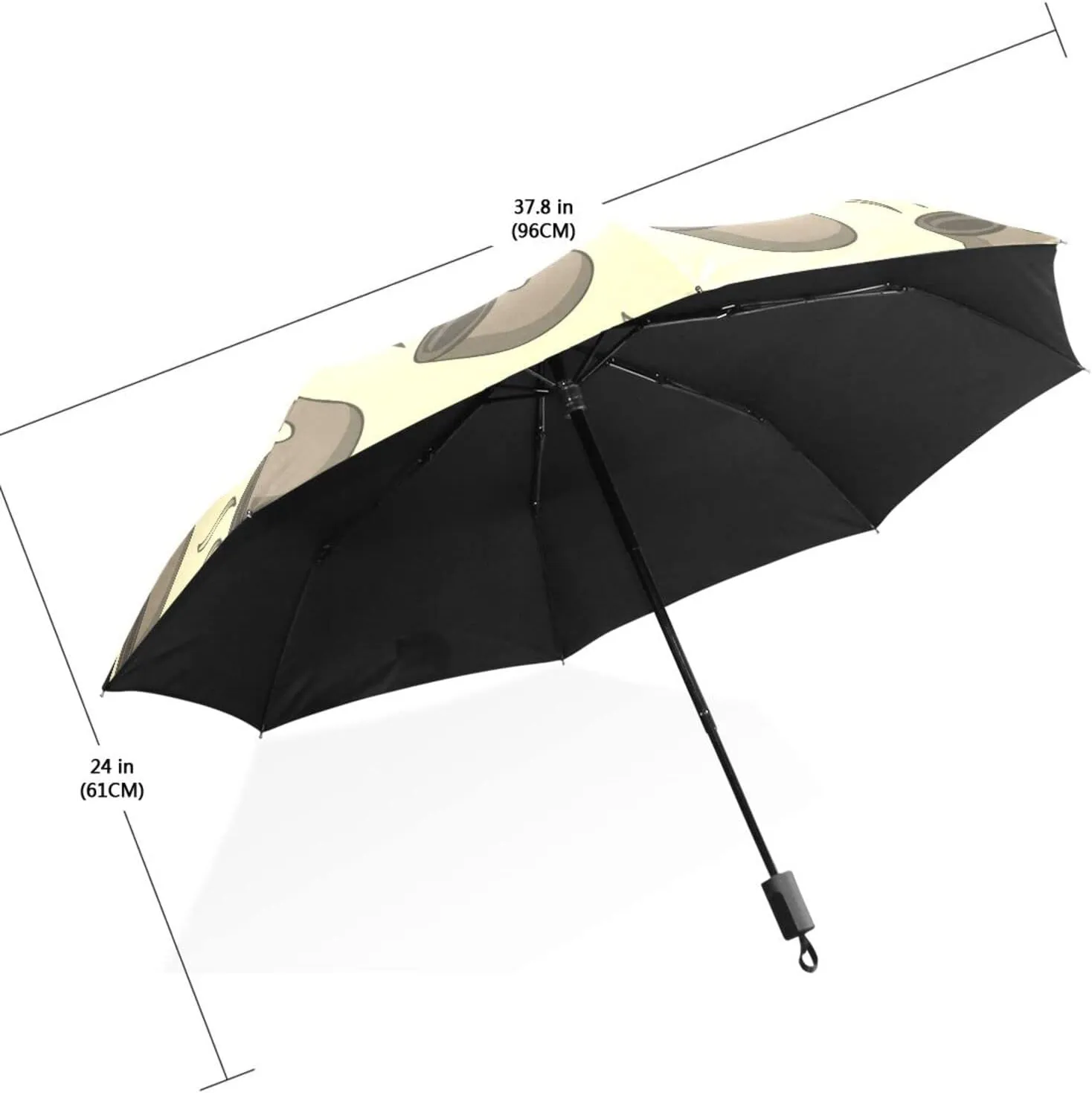 Poeticcity Travel Umbrella, Hand Open Close Windproof Waterproof Folding Umbrella, Black Tape Compact Canopy Strong Anti UV Ray Parasol