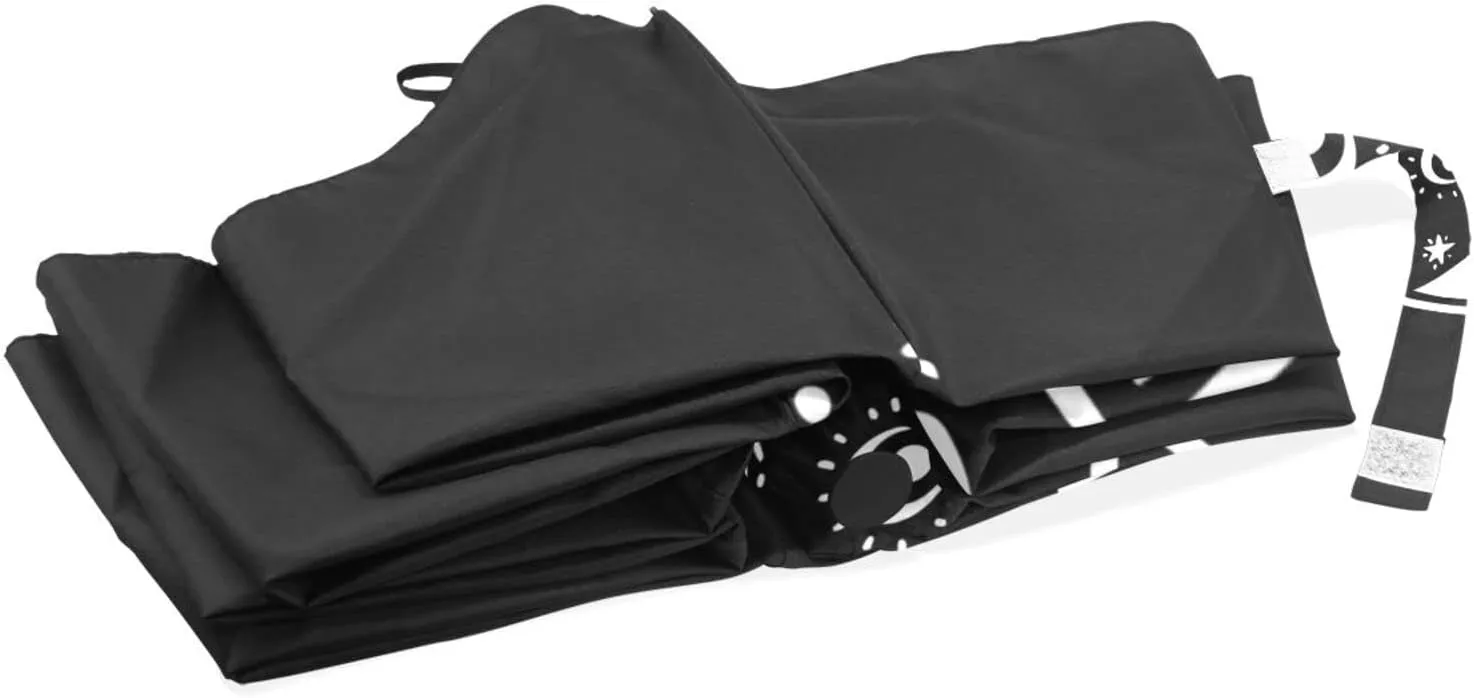 Poeticcity Travel Umbrella, Hand Open Close Windproof Waterproof Folding Umbrella, Black Tape Compact Canopy Strong Anti UV Ray Parasol