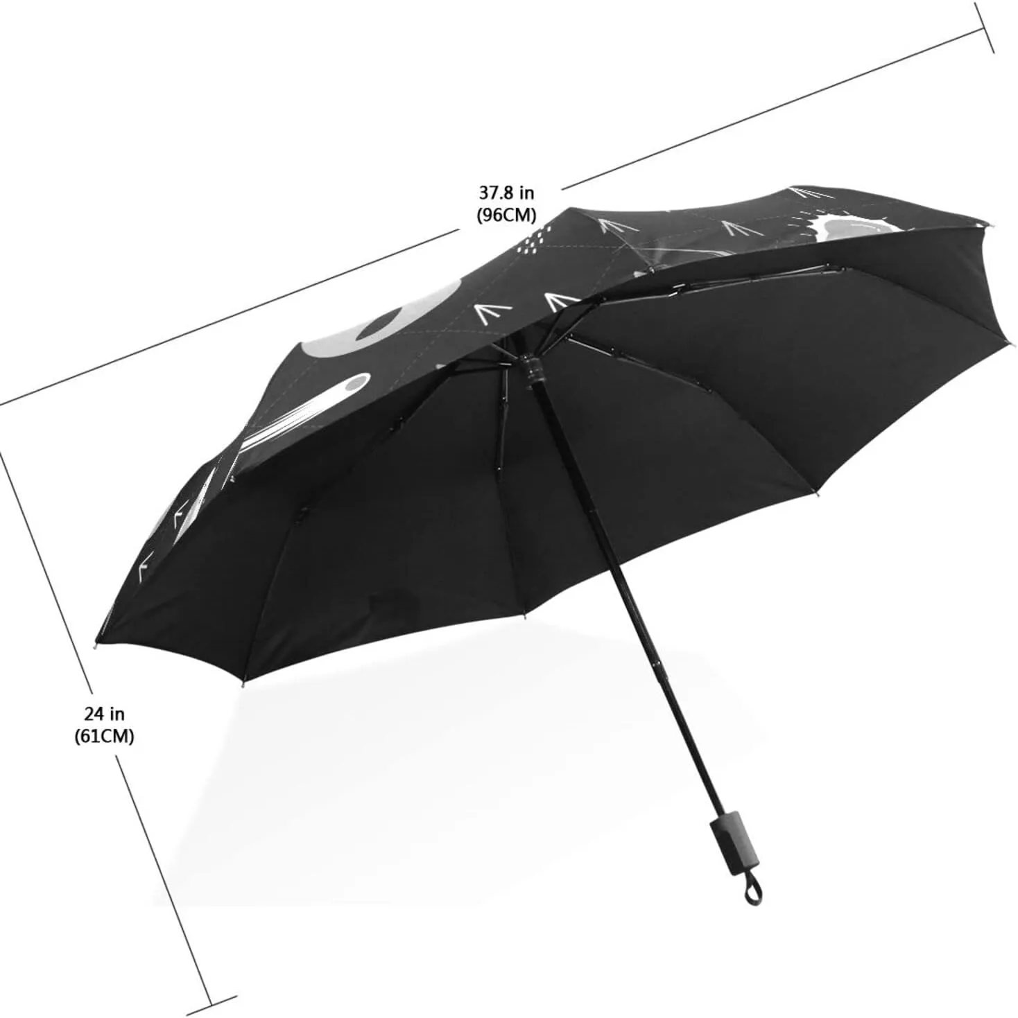 Poeticcity Travel Umbrella, Hand Open Close Windproof Waterproof Folding Umbrella, Black Tape Compact Canopy Strong Anti UV Ray Parasol