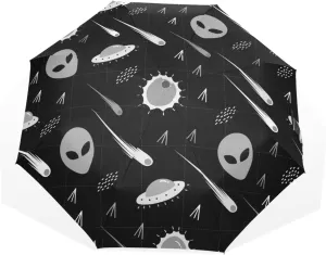 Poeticcity Travel Umbrella, Hand Open Close Windproof Waterproof Folding Umbrella, Black Tape Compact Canopy Strong Anti UV Ray Parasol