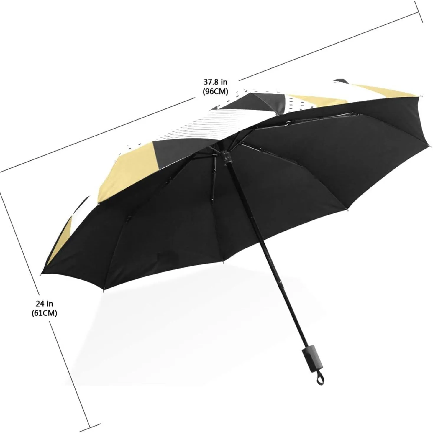 Poeticcity Travel Umbrella, Hand Open Close Windproof Waterproof Folding Umbrella, Black Tape Compact Canopy Strong Anti UV Ray Parasol