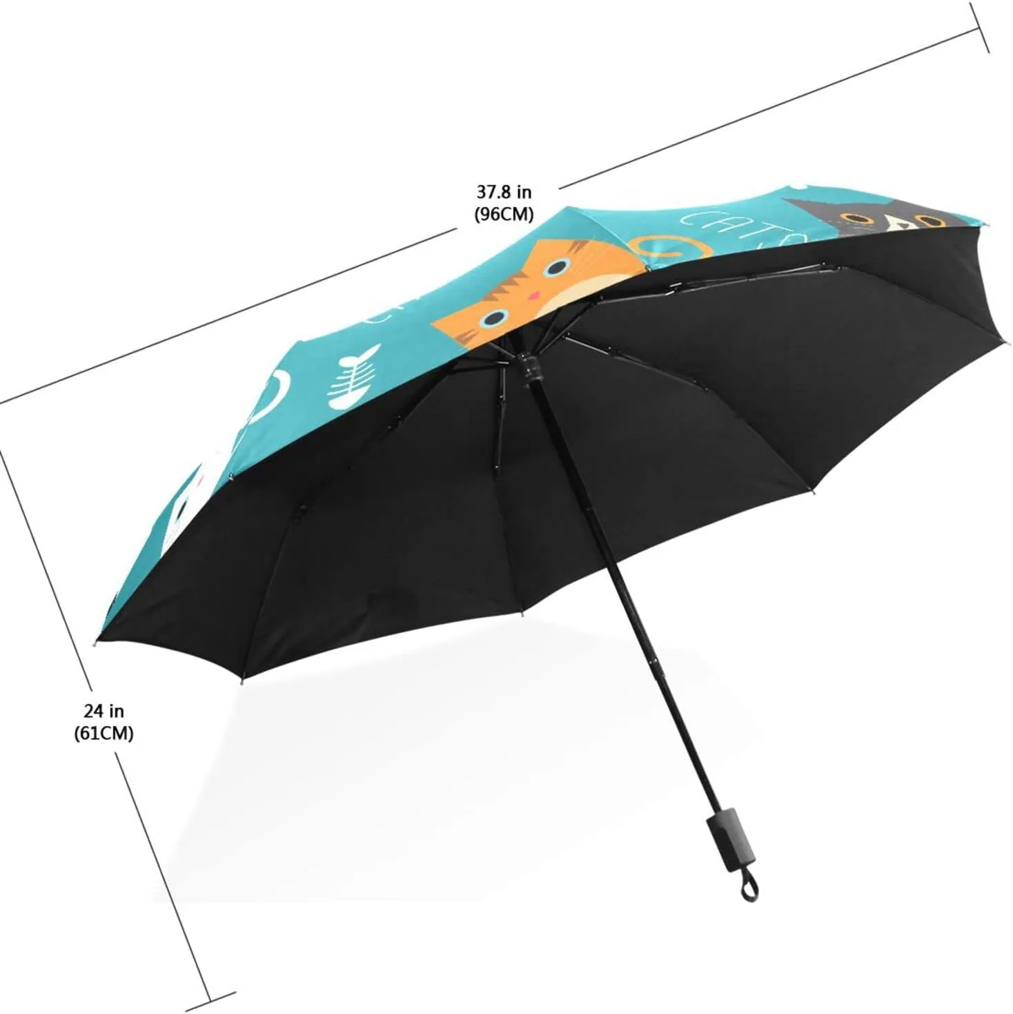 Poeticcity Travel Umbrella, Hand Open Close Windproof Waterproof Folding Umbrella, Black Tape Compact Canopy Strong Anti UV Ray Parasol