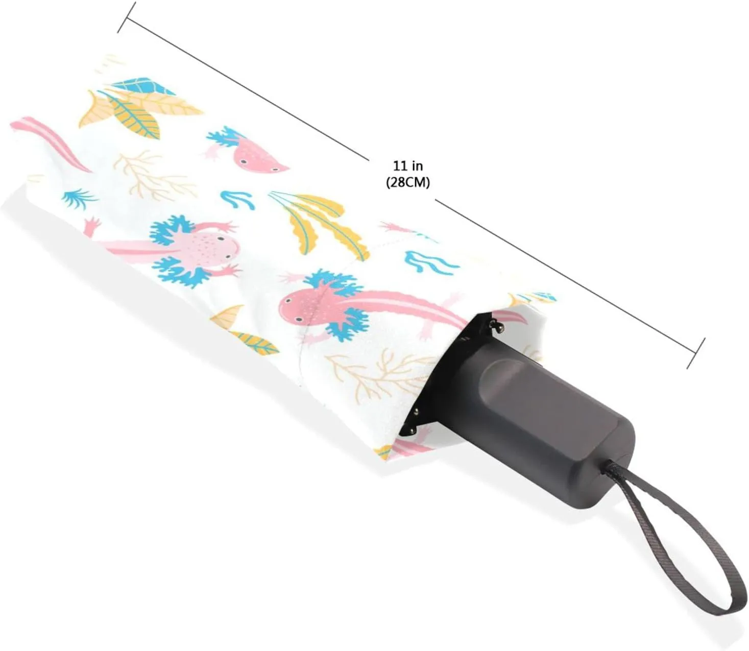 Poeticcity Travel Umbrella, Hand Open Close Windproof Waterproof Folding Umbrella, Black Tape Compact Canopy Strong Anti UV Ray Parasol