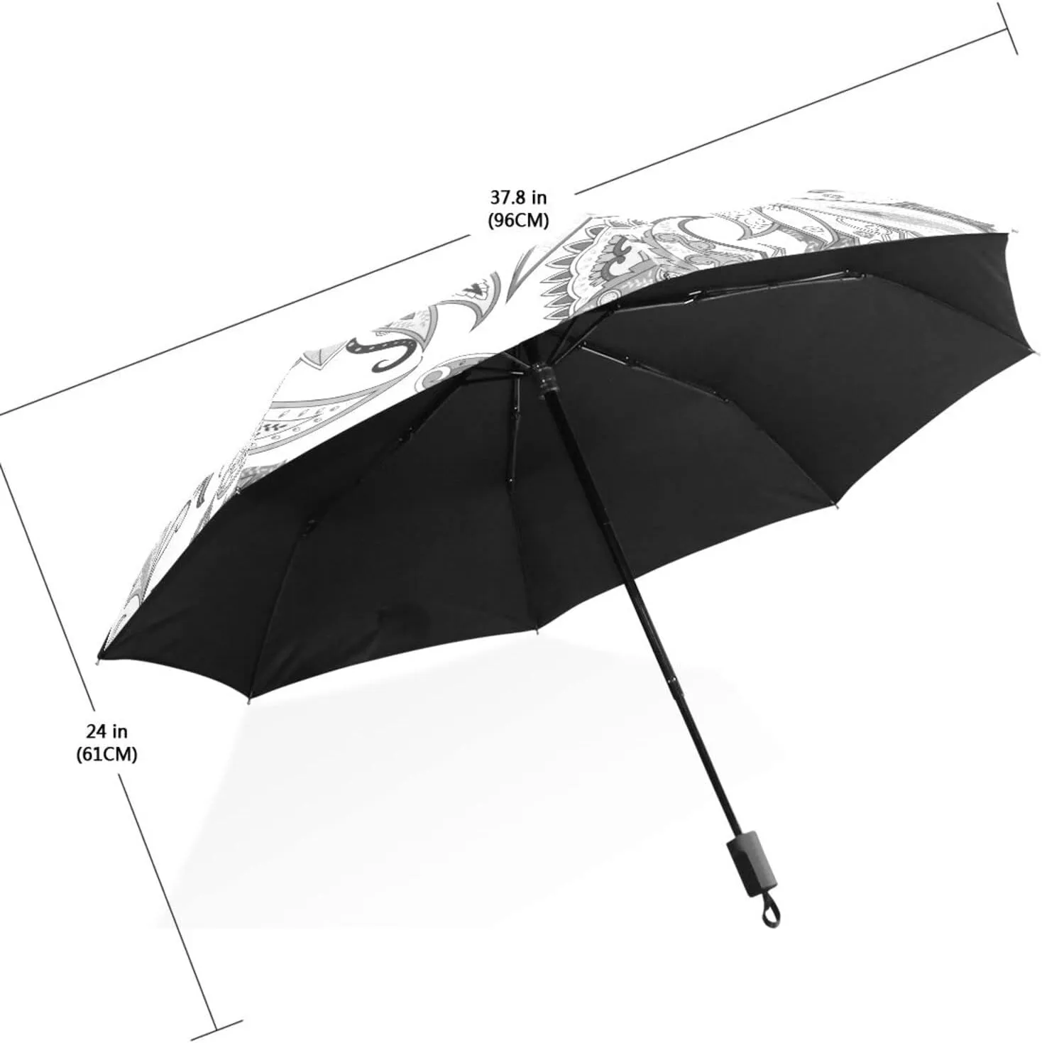 Poeticcity Travel Umbrella, Hand Open Close Windproof Waterproof Folding Umbrella, Black Tape Compact Canopy Strong Anti UV Ray Parasol