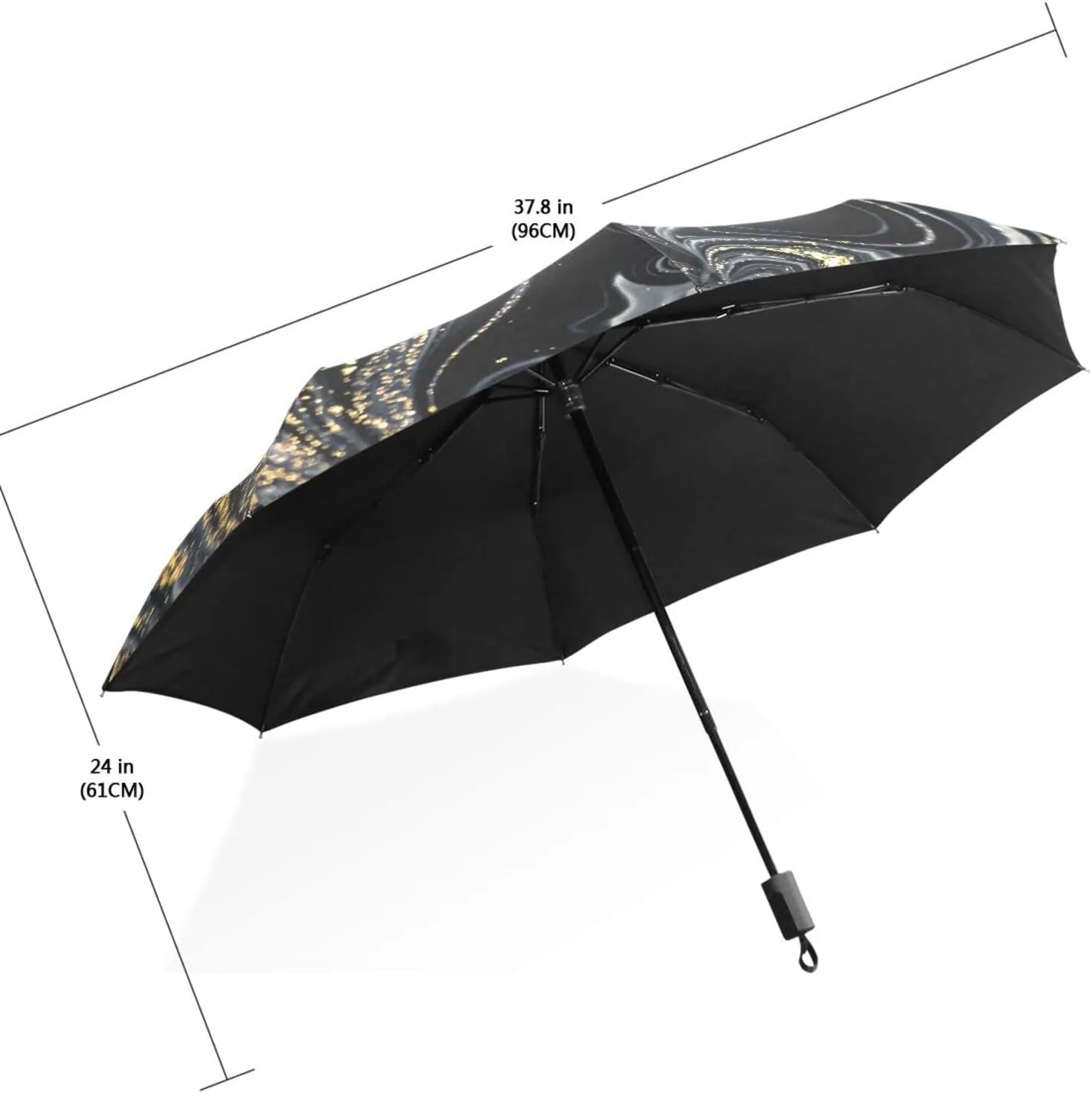 Poeticcity Travel Umbrella, Hand Open Close Windproof Waterproof Folding Umbrella, Black Tape Compact Canopy Strong Anti UV Ray Parasol