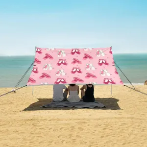 Pointe Shoes Set Beach Canopy Tent Anti-UV & Wind Resistant, Pink Camping Sun Shelter Easy Setup Portable,Outdoor Shade Tents with Sandbags,Sand Shovels,Ground Pegs & Stability Poles