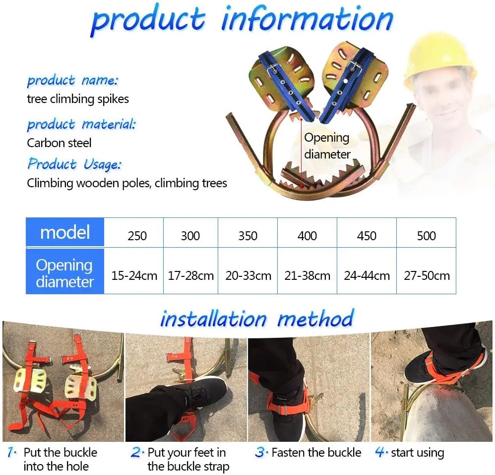 Pole Climbing Spikes, Tree Climbing Gear with Safe Belt, Adjustable Tree Climbing Spikes for Climbing Hunting Observation Picking Fruit,450model