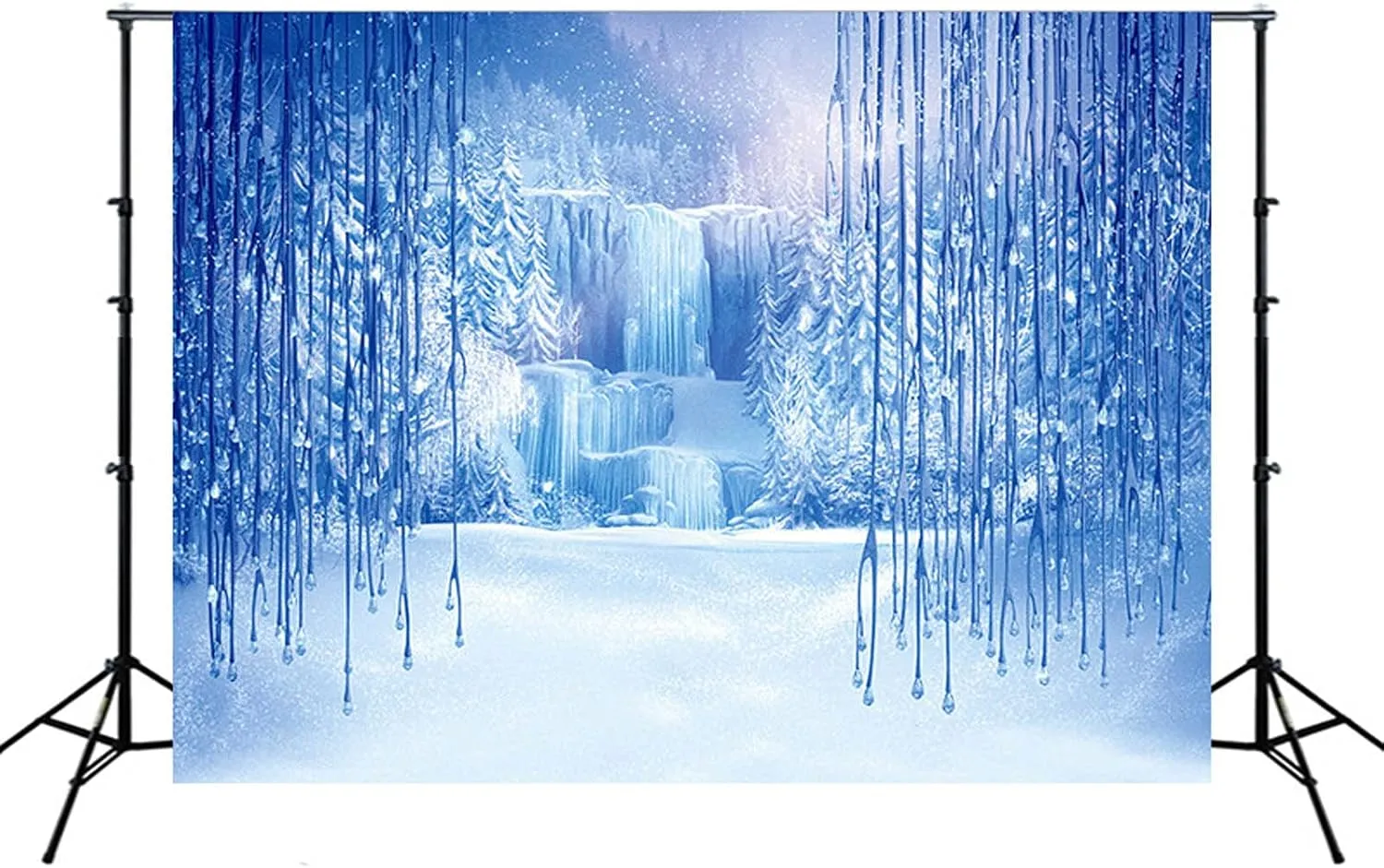 Polyester Cloth Ice and Snow Photography Banner,Party Decoration Banner Festival Snowflake Snowfall Background for Baby Shower Kids