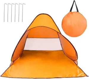 Pop Up Beach Tent for 2-3 Person, Outdoor Camping Tent, Shade Sun Shelter Beach Canopy, Portable Beach Tent w/Net Window & Storage Bag for Outdoor Beach Camping Fishing Park Lake, Orange