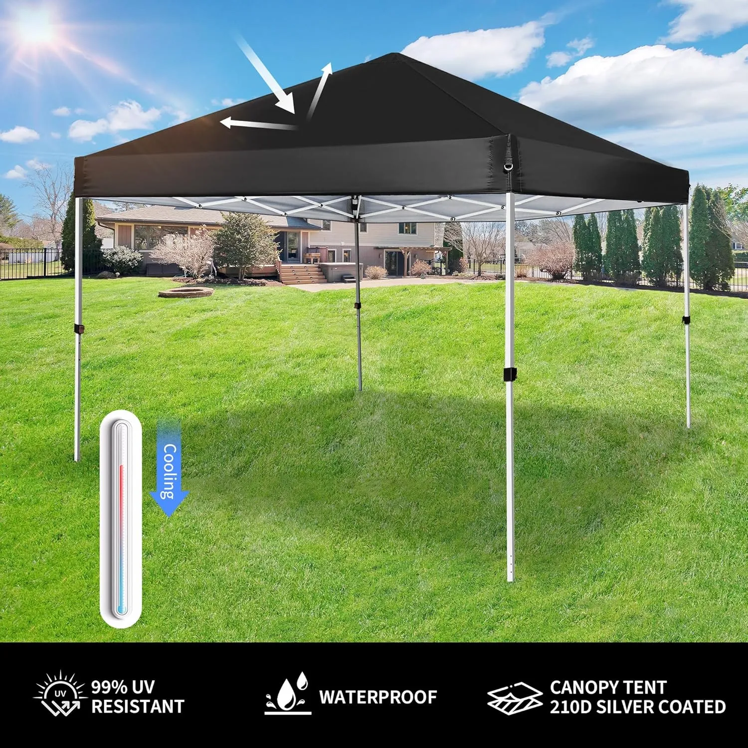 Pop Up Canopy 8X8 FT,Portable Sun Instant Shelter w/Backpack Bag,Waterproof,Adjustable Straight Leg Heights Canopies,Outdoor Tents for Parties,Camping,Commercial Event,Black