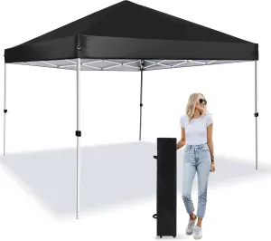 Pop Up Canopy 8X8 FT,Portable Sun Instant Shelter w/Backpack Bag,Waterproof,Adjustable Straight Leg Heights Canopies,Outdoor Tents for Parties,Camping,Commercial Event,Black