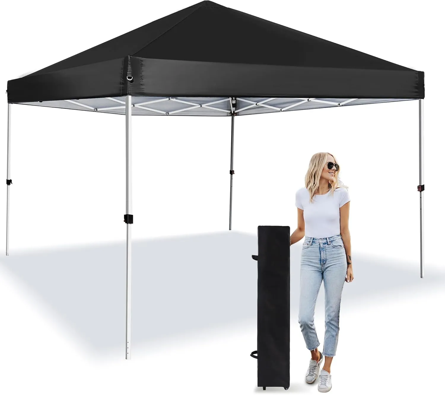 Pop Up Canopy 8X8 FT,Portable Sun Instant Shelter w/Backpack Bag,Waterproof,Adjustable Straight Leg Heights Canopies,Outdoor Tents for Parties,Camping,Commercial Event,Black