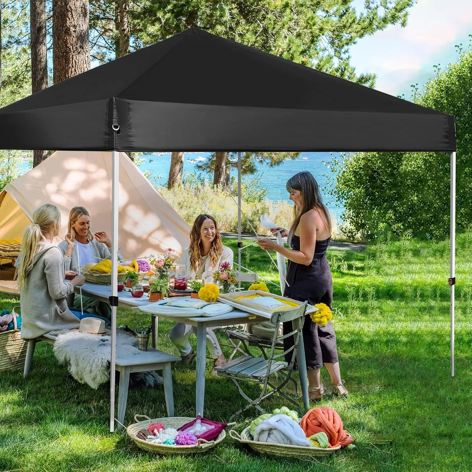 Pop Up Canopy 8X8 FT,Portable Sun Instant Shelter w/Backpack Bag,Waterproof,Adjustable Straight Leg Heights Canopies,Outdoor Tents for Parties,Camping,Commercial Event,Black