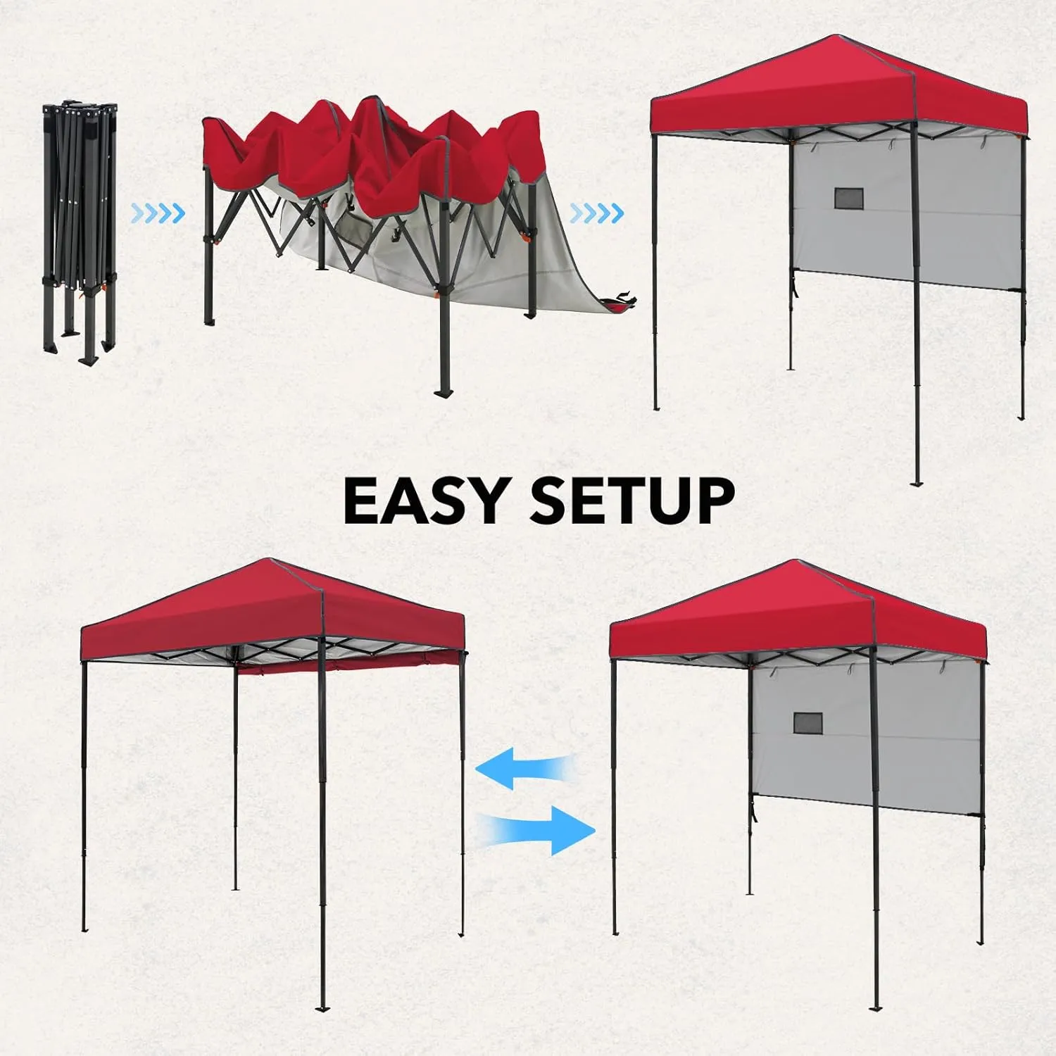 Pop up Portable Canopy Tent 6'x4', Instant Folding Sun Shelter with Carry Bag, Red