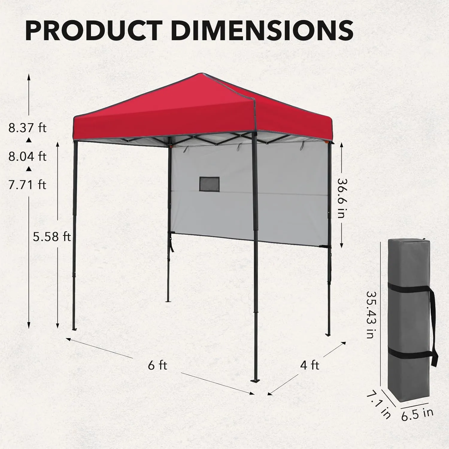 Pop up Portable Canopy Tent 6'x4', Instant Folding Sun Shelter with Carry Bag, Red