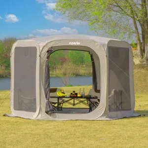 Porayhut Pop up Screen House Tent Sun Shelter with Breathable Mesh Doors,Portable Camping Tent with Detachable Waterproof Floor,10x10FT Screen Canopy Outdoor for Family Friends Party