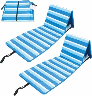 Portable Beach Chair with Back Support, Folding Lounge for Adults Adjustable Beach Mat Lightweight Tanning Chair for Outdoor Sand Camping Sunbathing,2 pcs