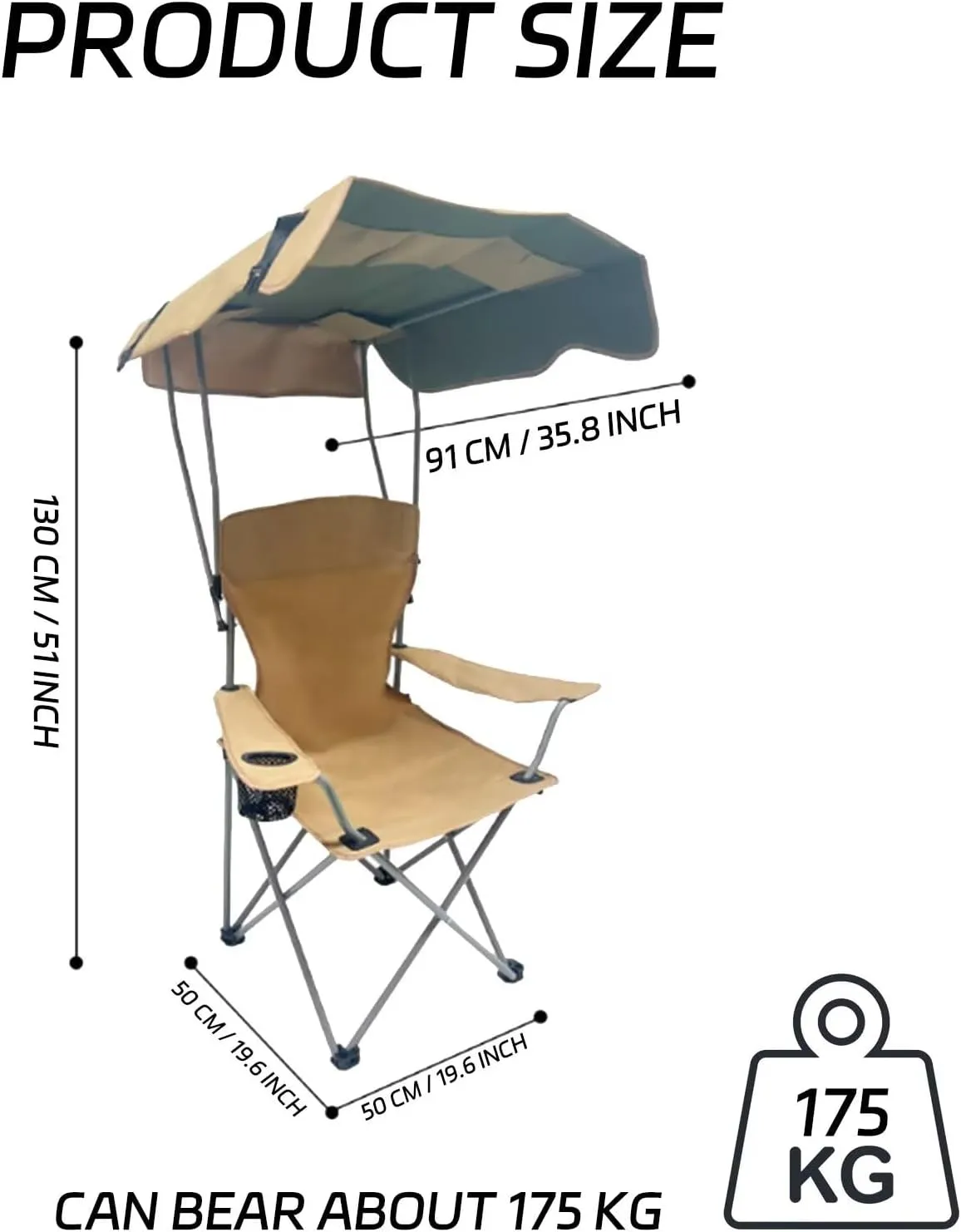 Portable Camping Chair Beach Chair with Shade Canopy, Fold Lightweight Easy to Open and Close Without Installation, Camping Chair with Canopy Folding Camping Recliner for Outdoors