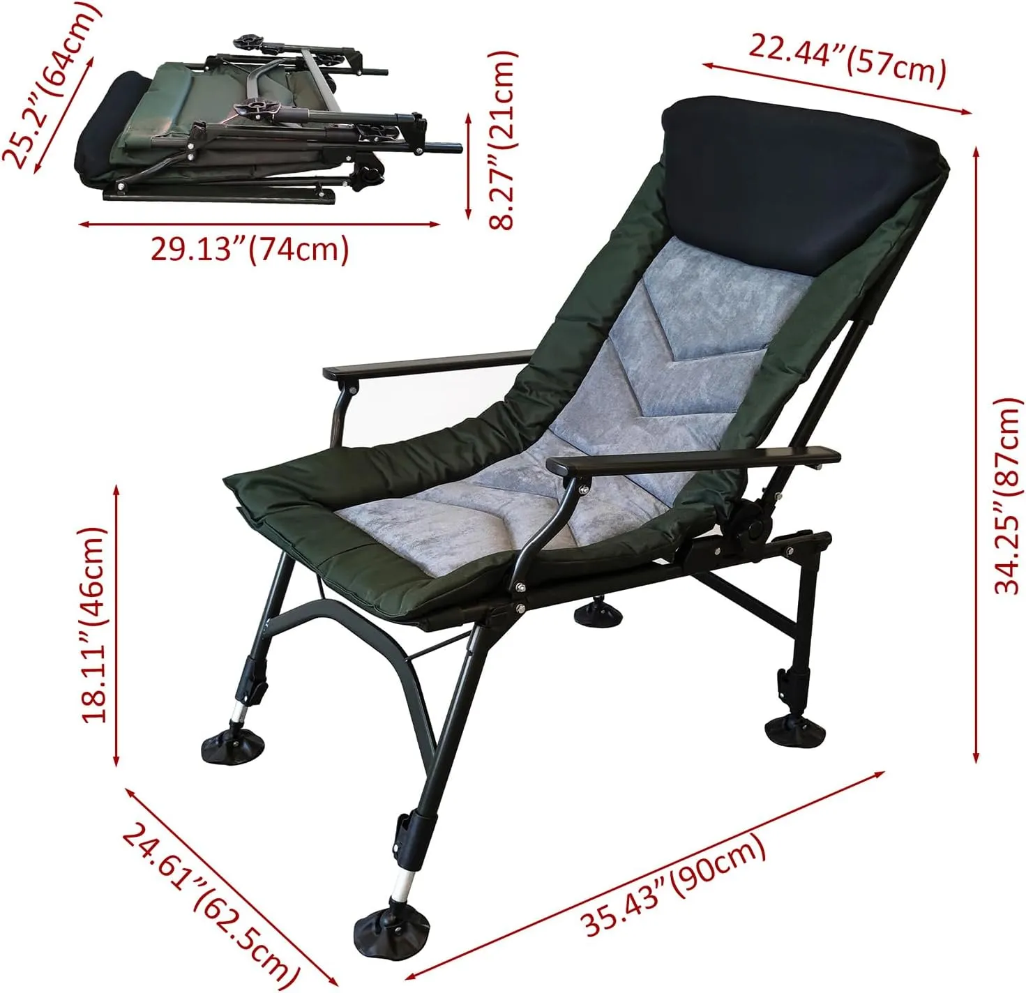Portable Camping Chair, Folding Reclining Camping Lounge Chair, Adjustable Backrest Outdoor Chair for Camping, Hiking, Fishing