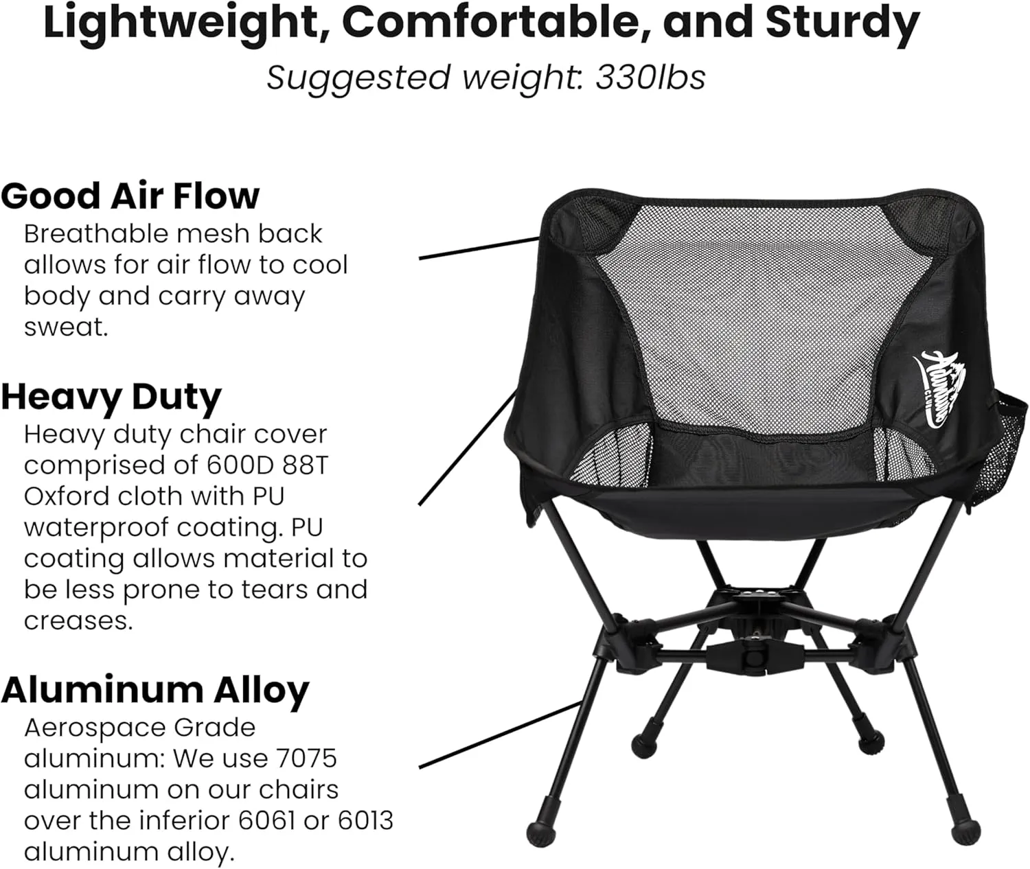 Portable Camping Chair - Lightweight, Compact, Foldable & Sturdy | Backpacking Chair for Camping, Hiking, Beach, Tailgates and More | 330 Lbs Capacity