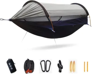 Portable Camping Mosquito Net Hammocks with Awning Anti-Rollover Outdoor Tourist Sleeping Hanging Hammock Swing(Gray)