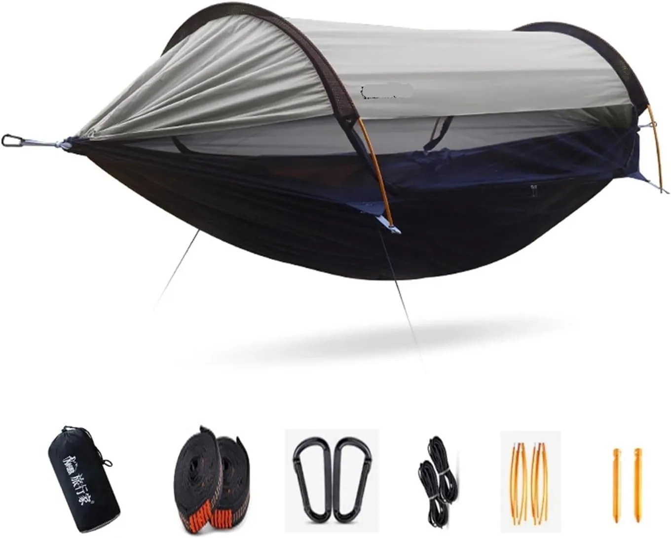 Portable Camping Mosquito Net Hammocks with Awning Anti-Rollover Outdoor Tourist Sleeping Hanging Hammock Swing(Gray)