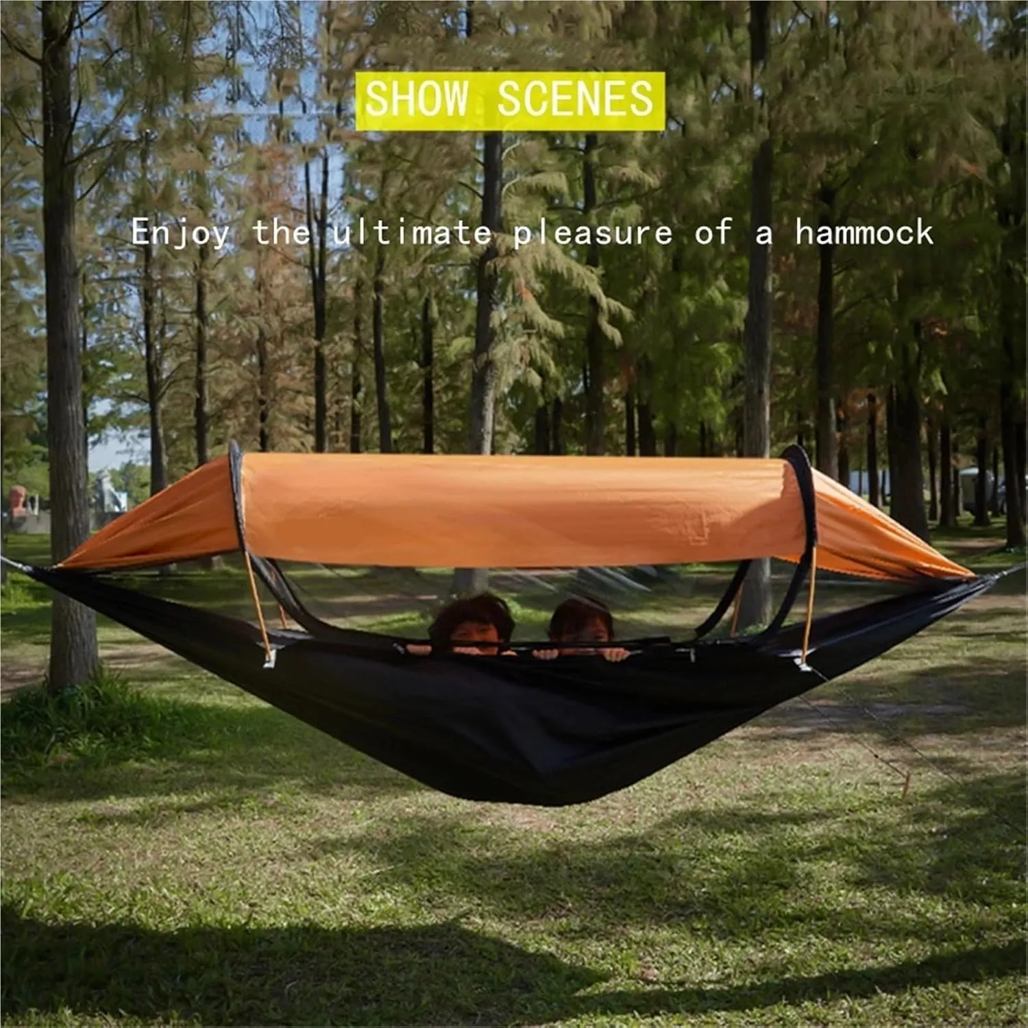 Portable Camping Mosquito Net Hammocks with Awning Anti-Rollover Outdoor Tourist Sleeping Hanging Hammock Swing(Gray)