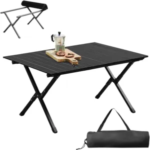 Portable Camping Table with Carrying Bag - 34 x 24 inches Roll up Side Top Lightweight Folding Design for Travel Hiking Backyard Outdoor Picnic BBQ Party