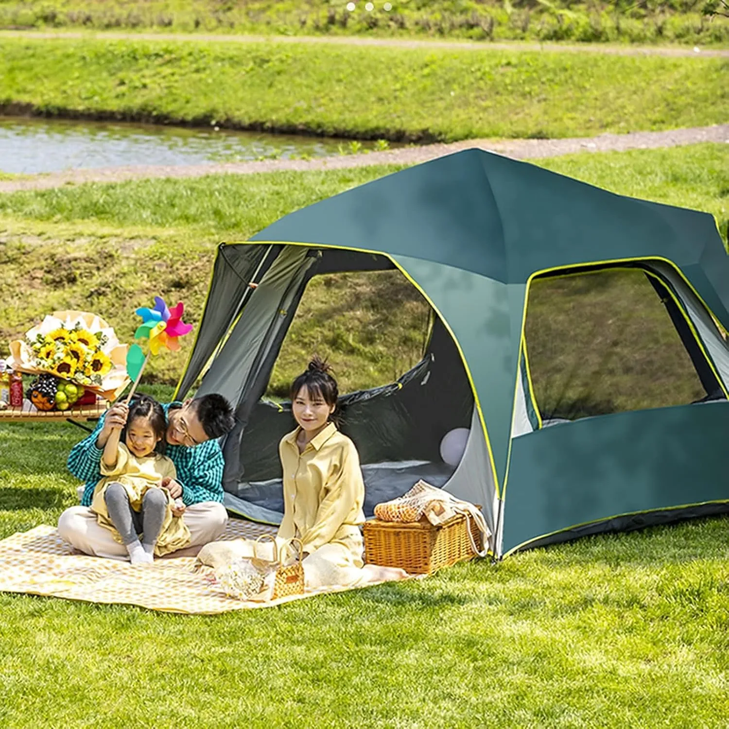Portable Campitents Shelter Portable with Carry Bag Waterproof Hold 3-4 Persons Instant Setup Pop up Tent with Top Rainfly Protection for Campihikimountaineering (Green a)