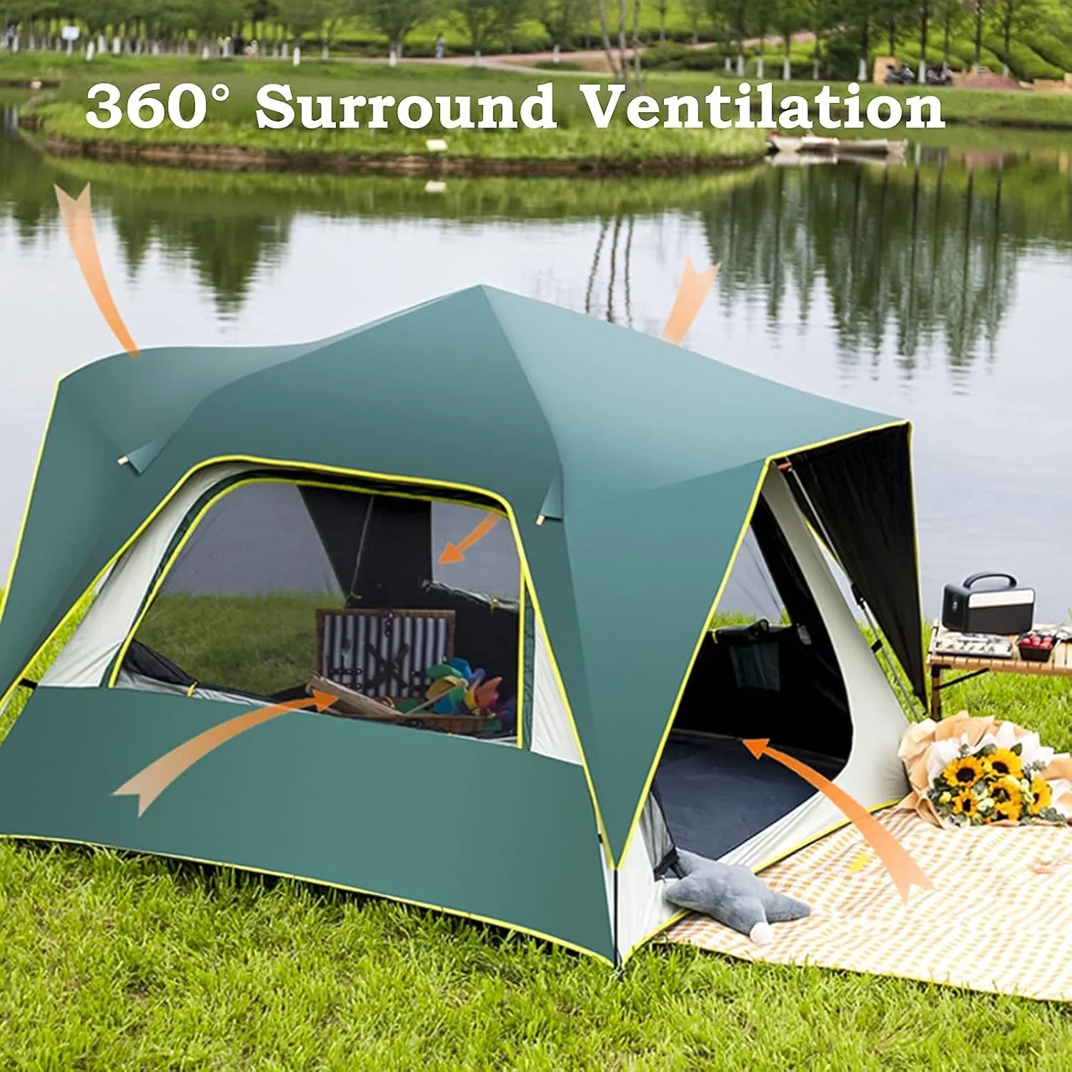 Portable Campitents Shelter Portable with Carry Bag Waterproof Hold 3-4 Persons Instant Setup Pop up Tent with Top Rainfly Protection for Campihikimountaineering (Green a)