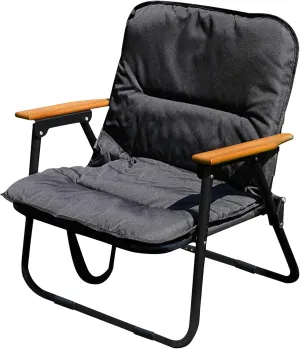 Portable Folding Camping Chair, Heavy Duty Single Outdoor Camping Chair, Wooden Armrests, with Seat Cushion, Suitable for Outdoor Fishing, Travel, Lawn, Camping, Hiking, Black