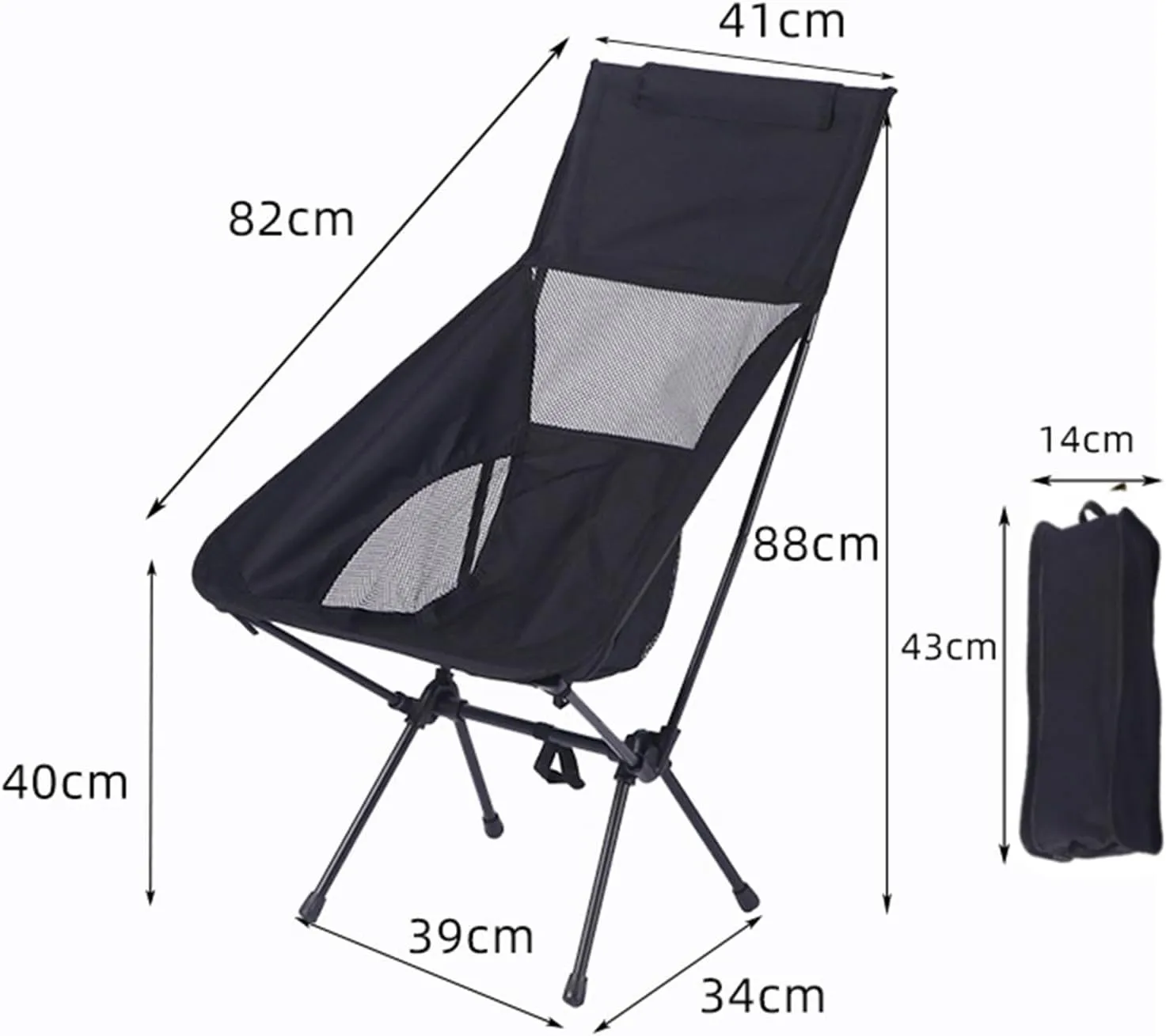 Portable Folding Camping Chair with Carry Bag for Adults, Collapsible Anti-Slip Padded Oxford Cloth Stool for Beach, Hiking, Fishing, Gardening,Supports 400Lbs Black