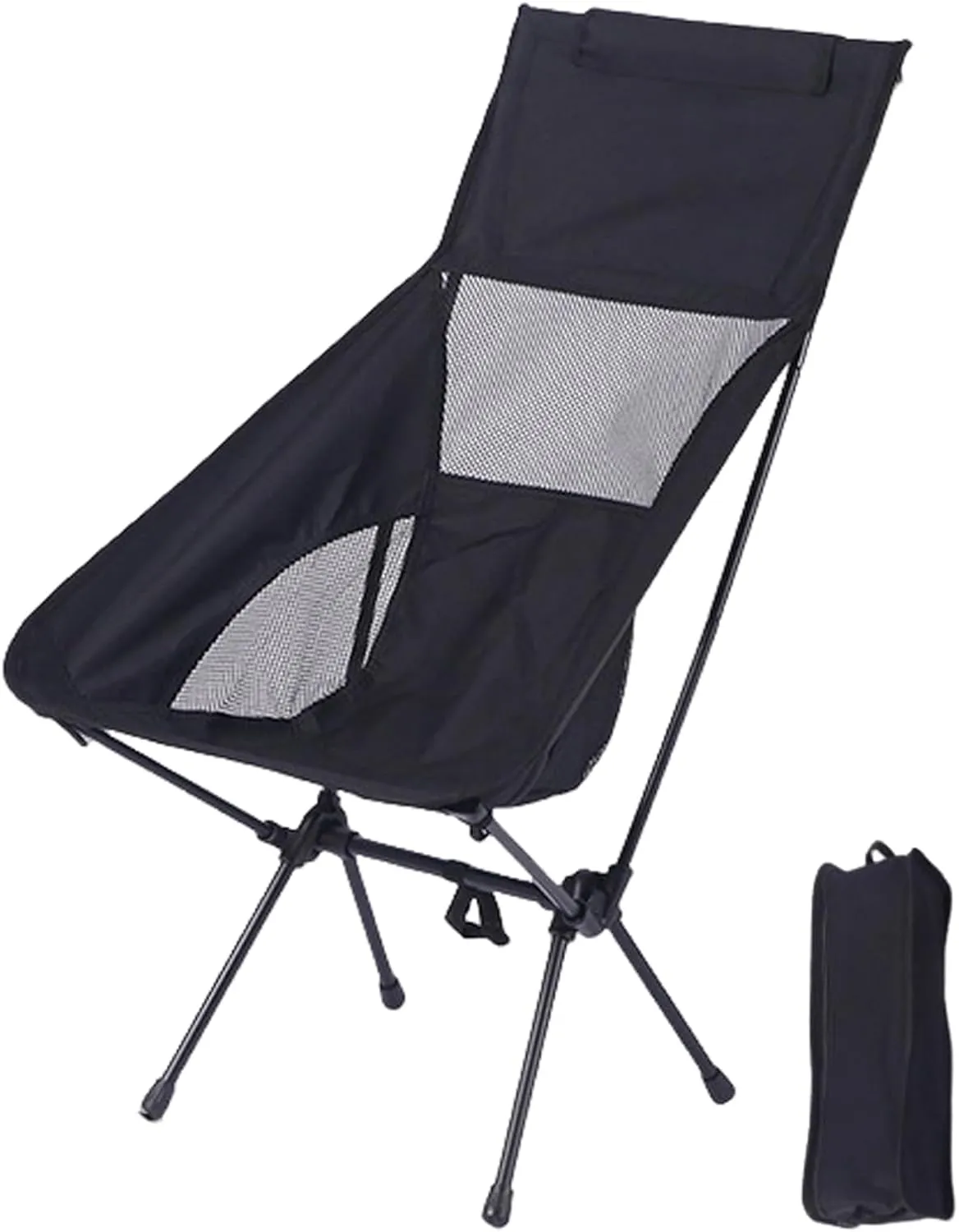 Portable Folding Camping Chair with Carry Bag for Adults, Collapsible Anti-Slip Padded Oxford Cloth Stool for Beach, Hiking, Fishing, Gardening,Supports 400Lbs Black