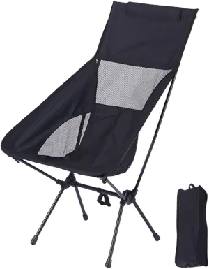 Portable Folding Camping Chair with Carry Bag for Adults, Collapsible Anti-Slip Padded Oxford Cloth Stool for Beach, Hiking, Fishing, Gardening,Supports 400Lbs Black