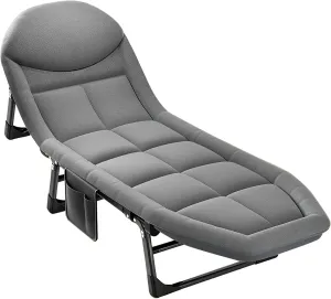 Portable Folding Camping Cot Bed, Adjustable Lounge Chair Outdoor Reclining Chaise, 78"x24" Sleeping Cot Chair for Travel and Office (Color : Dark Gray)