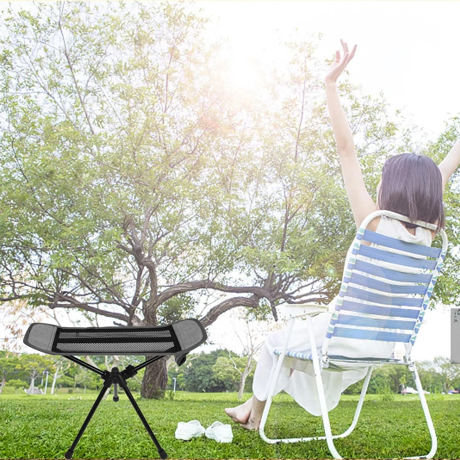 Portable Folding Chair Ottoman Outdoor Recliner Lazy Footrest Leg Rest Camping Chair Footstool for Hiking Fishing Picnic