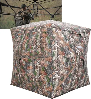 Portable Hunting Blind 270° See Through with Carrying Bag, 2-3 Person Pop Up Ground Blinds with Silent Zipper Door & Sliding Windows, Resilience Hunting Tent for Deer & Turkey Hunting