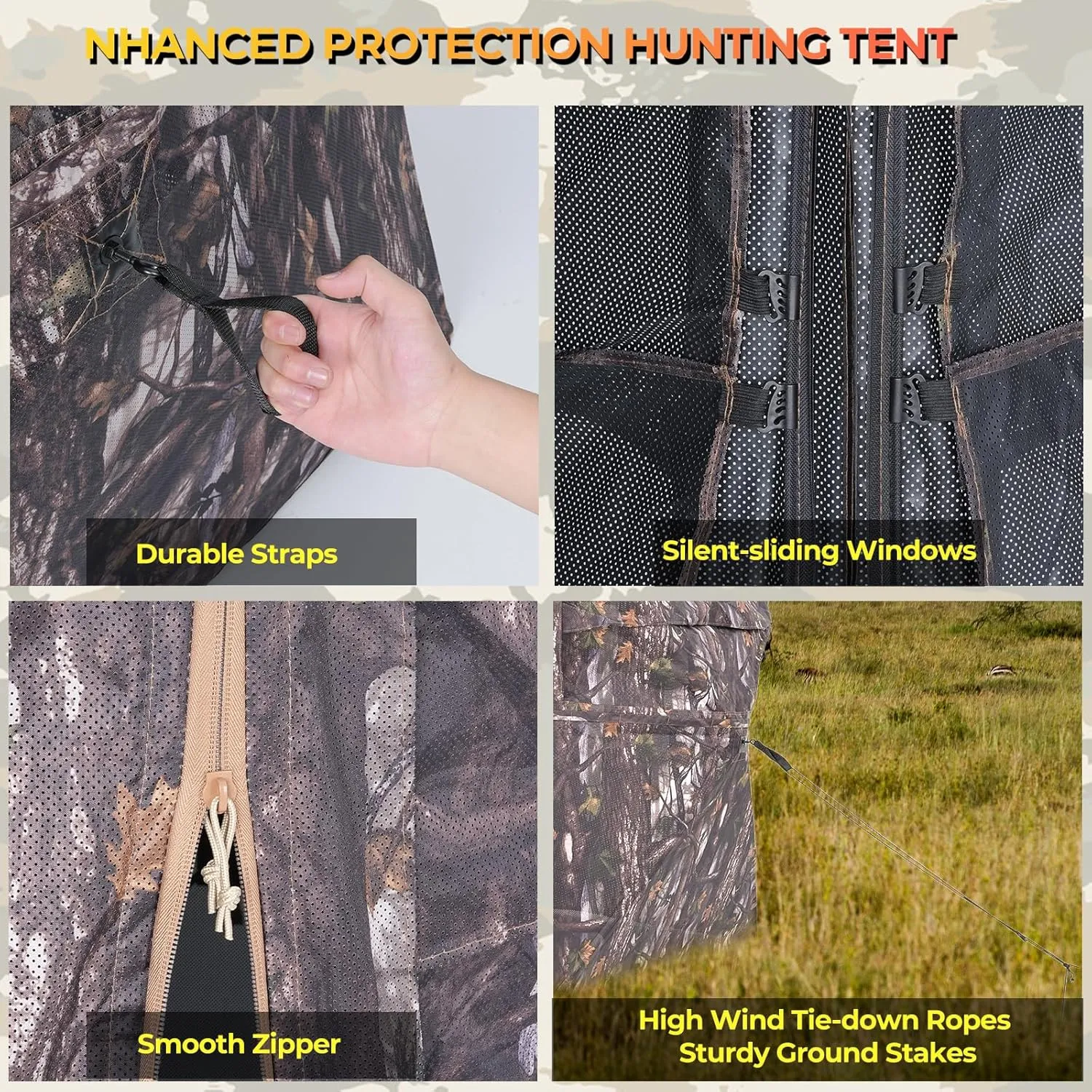 Portable Hunting Blind 360° Degree See Through with Carrying Bag, 2-3 Person Pop Up Ground Blinds with Silent Zipper Door & Sliding Windows, Resilience Tent for Deer & Turkey Hunting