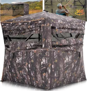 Portable Hunting Blind 360° Degree See Through with Carrying Bag, 2-3 Person Pop Up Ground Blinds with Silent Zipper Door & Sliding Windows, Resilience Tent for Deer & Turkey Hunting