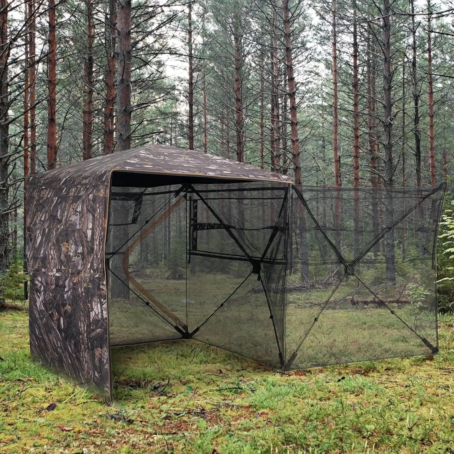 Portable Hunting Blind 360° Degree See Through with Carrying Bag, 2-3 Person Pop Up Ground Blinds with Silent Zipper Door & Sliding Windows, Resilience Tent for Deer & Turkey Hunting